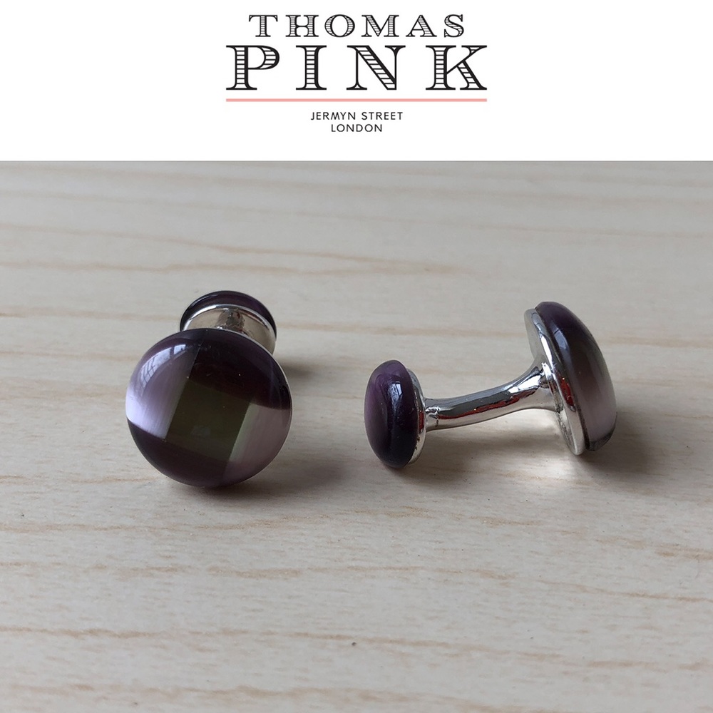 Thomas Pink Purple Glass Silver Cufflinks